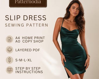 Slip Dress Pattern, Backless Mini PDF with Cowl Neck, Sizes S-XL