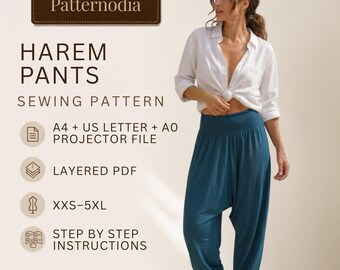 Harem Pants Sewing Pattern | Drop Crotch Trousers PDF (XXS–5XL)