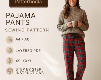Pajama Pants PDF Easy Elastic Waist Lounge Sewing Pattern Beginners