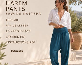 Harem Pants Pattern | Drop Crotch Trousers PDF | Sizes XXS-5XL | A4 A0 Projector