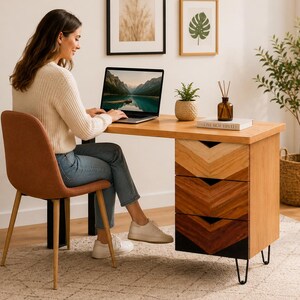 Projetos em PDF de mesa moderna | Projetos de mesa com espaço de armazenamento faça você mesmo | Projetos de mesa de computador minimalista | Projetos de marcenaria para escritório em casa em PDF, mesa de madeira, disco de computador