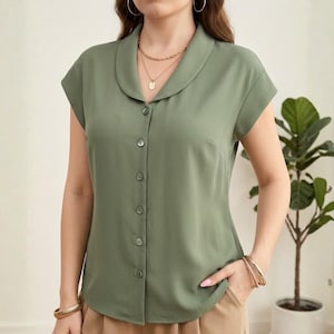 Shawl Collar Blouse Sewing Pattern XS-3XL, Womens Cap Sleeve Top PDF, Button Up Summer Blouse Pattern, Easy Shirt DIy, A0 A4 US Letter