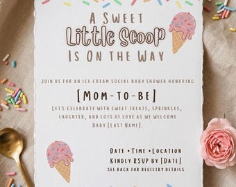 A Sweet Little Scoop-Ice Cream Baby Shower invite (Editable)