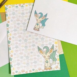 Juego de papelería Leafeon // Papel de carta de Pokémon con líneas y sobre // Lindos suministros para amigos por correspondencia / Hojas de papel de carta kawaii / Anime / Gamer