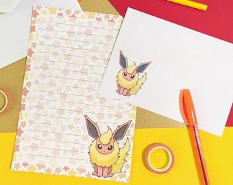 Flareon stationery set // Pokemon writing paper with lines and envelope // cute penpal supplies / kawaii letter paper sheets / anime / gamer