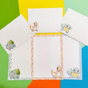 Kanto Starters stationery set // Pokemon writing paper with lines and envelopes // Bulbasaur Charmander & Squirtle