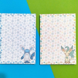 Bloco de notas Glaceon Leafeon // 30 ou 50 folhas / papelaria Pokémon / suprimentos fofos para amigos por correspondência / papel de carta kawaii / bloco de notas de anime / notas de estrelas