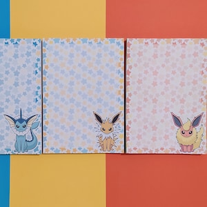 Bloc de notas de Eeveelution // 30 o 50 hojas // Papelería de Pokémon // Lindos suministros para amigos por correspondencia // Papel de escritura kawaii // Bloc de notas de anime / Notas de estrellas