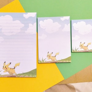 Bloc de notas de Pikachu // 30 o 50 hojas // Papelería de Pokémon // Lindos suministros para amigos por correspondencia // Papel de escritura kawaii // Bloc de notas de anime // Nubes
