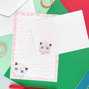 Set di cancelleria Jigglypuff // Carta da lettere Pokemon con linee e busta // graziosi articoli per amici di penna // Fogli di carta da lettere kawaii // Cuori