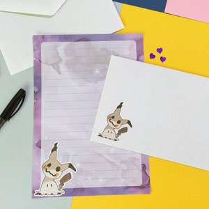 Juego de papelería Mimikyu // Papel de carta de Pokémon con líneas y sobre // Lindos suministros para amigos por correspondencia // Hojas de papel de carta kawaii // Espeluznante