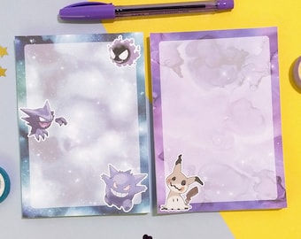 Gastly Haunter Gengar Mimikyu notepad // 50 sheets // Pokemon stationery // spooky penpal supplies // gamer writing paper // anime memo pad