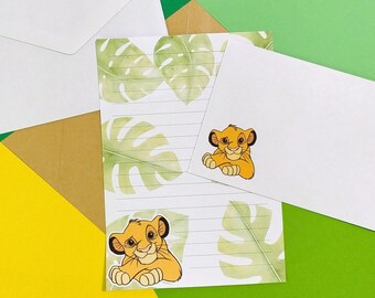 Simba stationery set // Disney writing paper with lines and envelope // cute penpal supplies // Lion King letter paper sheets // tropical