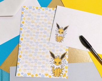 Jolteon stationery set // Pokemon writing paper with lines and envelope // cute penpal supplies / kawaii letter paper sheets / anime / gamer
