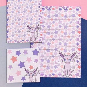 Bloc de notas de Espeon // 30 o 50 hojas // Papelería de Pokémon // Lindos artículos para amigos por correspondencia // Papel de escritura kawaii // Bloc de notas de anime // Notas de estrellas