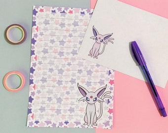 Espeon stationery set // Pokemon writing paper with lines and envelope // cute penpal supplies / kawaii letter paper sheets / anime / gamer