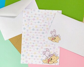 Winnie the Pooh stationery set // Disney writing paper with lines and envelope // cute penpal supplies // stars letter paper sheets