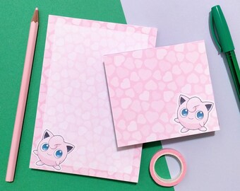 Jigglypuff notepad // 30 or 50 sheets // Pokemon stationery // cute penpal supplies // kawaii writing paper // anime memo pad // hearts