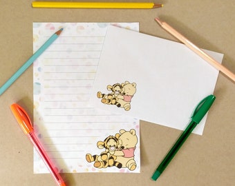 Winnie the Pooh stationery set // Disney writing paper with lines and envelope // rainbow penpal supplies // cute letter paper sheets