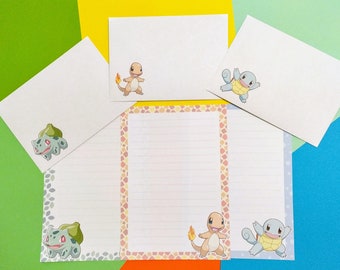 Kanto Starters stationery set // Pokemon writing paper with lines and envelope // cute penpal supplies // kawaii letter paper sheets