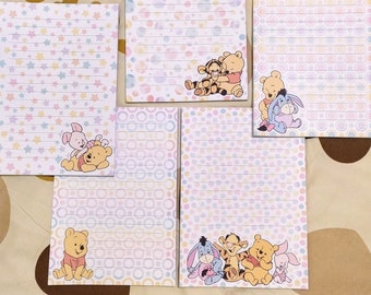 Baby Winnie the Pooh notepad // 30 sheets // Disney stationery // cute penpal supplies // writing paper with lines // pastel rainbow