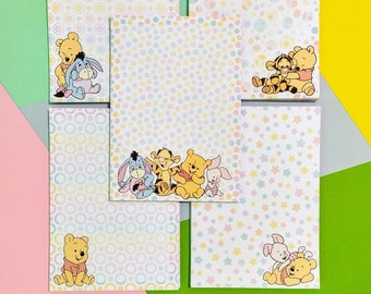 Baby Winnie the Pooh notepad // 30 or 50 sheets // Disney stationery // cute penpal supplies // writing paper // pastel rainbow memo pad