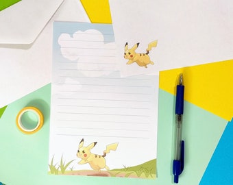 Pikachu stationery set // Pokemon writing paper with lines and envelope // cute penpal supplies // kawaii letter paper sheets // anime