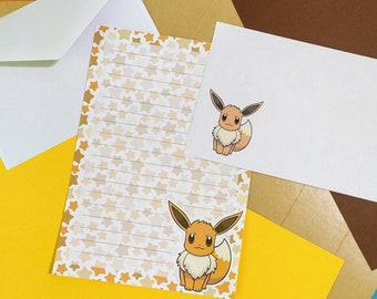 Eevee stationery set // Pokemon writing paper with lines and envelope // cute penpal supplies // kawaii letter paper sheets / anime / gamer
