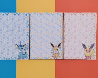 Eeveelution notepad // 30 or 50 sheets // Pokemon stationery // cute penpal supplies // kawaii writing paper // anime memo pad / stars notes