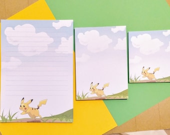 Pikachu notepad // 30 or 50 sheets // Pokemon stationery // cute penpal supplies // kawaii writing paper // anime memo pad // clouds