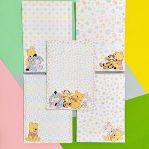 Bloc de notas de Winnie the Pooh bebé // 30 o 50 hojas // Papelería de Disney // Lindos suministros para amigos por correspondencia // Papel para escribir // Bloc de notas con arcoíris pastel
