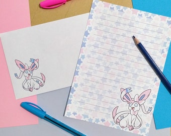 Sylveon stationery set // Pokemon writing paper with lines and envelope // cute penpal supplies / kawaii letter paper sheets / anime / gamer