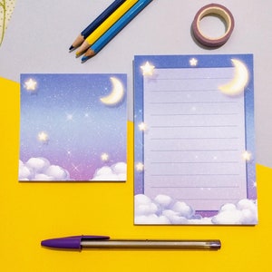 Blocco note celeste // 30 o 50 fogli // Cancelleria a forma di stelle // Carini articoli per amici di penna // Carta da scrivere a forma di luna // Blocco note notturno // Note kawaii