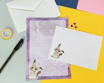 Mimikyu stationery set // Pokemon writing paper with lines and envelope // cute penpal supplies // kawaii letter paper sheets // spooky