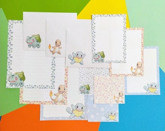 Kanto Starters stationery set // Pokemon writing paper with lines and envelope // cute penpal supplies // kawaii memo sheets // anime