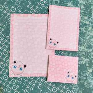 Bloc de notas Jigglypuff // 30 o 50 hojas // Papelería de Pokémon // Lindos suministros para amigos por correspondencia // Papel de escritura kawaii // Bloc de notas de anime // Corazones