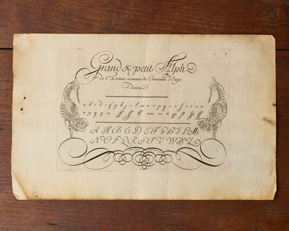 19th Century Penmanship Exemplar Print on Laid Paper