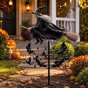 Halloween-häxvindsnurra, utomhusträdgårdsdekoration för gården eller gräsmattan, unik present till Halloweenälskare och grannar