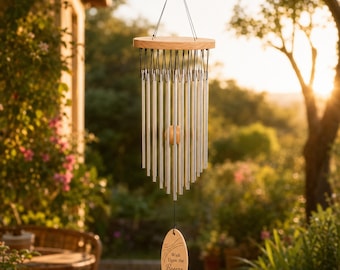 Custom Wind Chime with Engraved Wooden Tag, Story Begins Metal Tube Garden Wind Bell, New Home & Life Celebration Gift