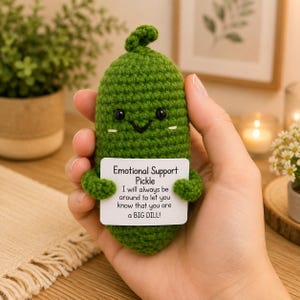 Crochet Emotional Support Pickle & Positive Potato, Funny Plush Gift, Handmade Amigurumi Food, Desk Décor