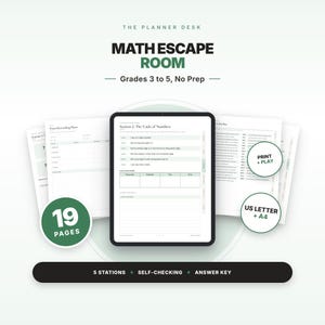 Math Escape Room Grades 3 to 5, Printable Classroom Escape Room, Multiplication, Fractions + Place Value Review Game, No Prep Activity