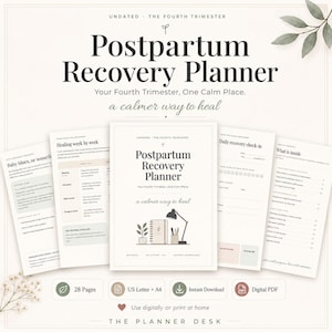 Postpartum Recovery Planner Printable, Fourth Trimester New Mom Self Care Journal, Baby Feeding Tracker PDF Instant Download