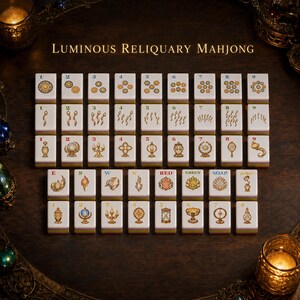 Zestaw do gry w amerykańskiego mahjonga Luminous Reliquary, akrylowe płytki fantasy w odcieniach klejnotów