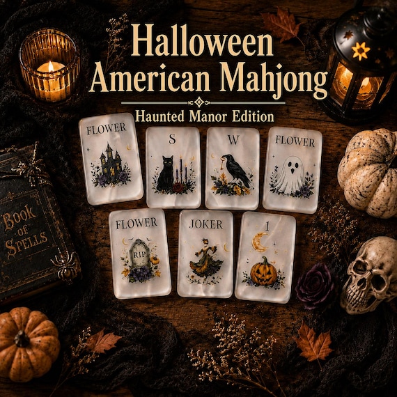 Haunted Manor Halloween Mahjong Set | Gothic Joker Designs, Spooky Game Night
