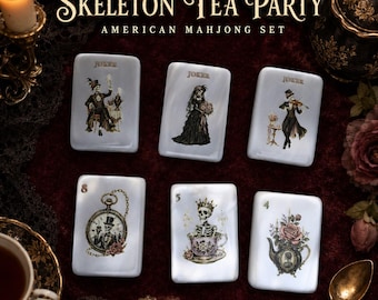 Skeleton Tea Party American Mahjong Set, Gothic Victorian Halloween Tiles