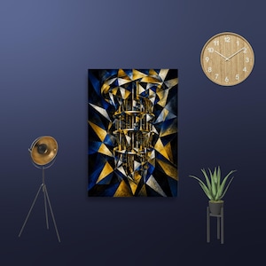 Cubist Quantum Computer Art Print — Blue Gold Tech Art