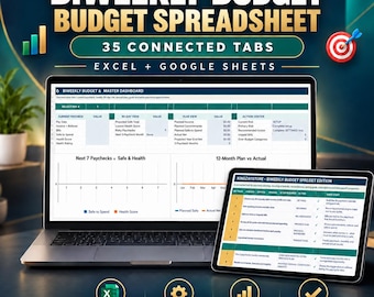 Budget Planner, Biweekly Budget Spreadsheet, Paycheck Planner, Expense Tracker, bill tracker (Excel + Google Sheets) Digital Download