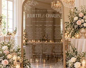 Editable Mirror Seating Chart, Minimalist Wedding Table Numbers (Digital Download)