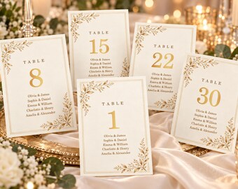 Gold Table Numbers, Editable Wedding Table Number Template, Tables 1-30 5x7 4x6 Printable PowerPoint, Digital Download table numbers wedding