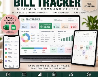 Ultimate Bill Tracker Spreadsheet, Recurring Bills, Expense Management (Excel & Google Sheets)